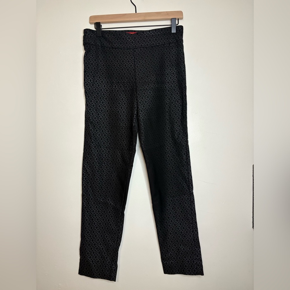 Krazy Larry Black‎ Diamond Print Pull-On Pants Size 10 Slim Stretch Trousers